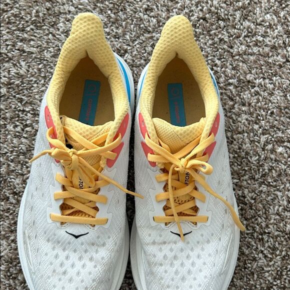 Hoka One One Clifton 9 White and Yellow Athletic Shoes - Picture 15 of 15